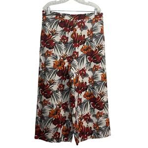 Haver & Blair Boho Tropical Wide Leg Cropped Pants Women SZ XL Multi Bloom Beach